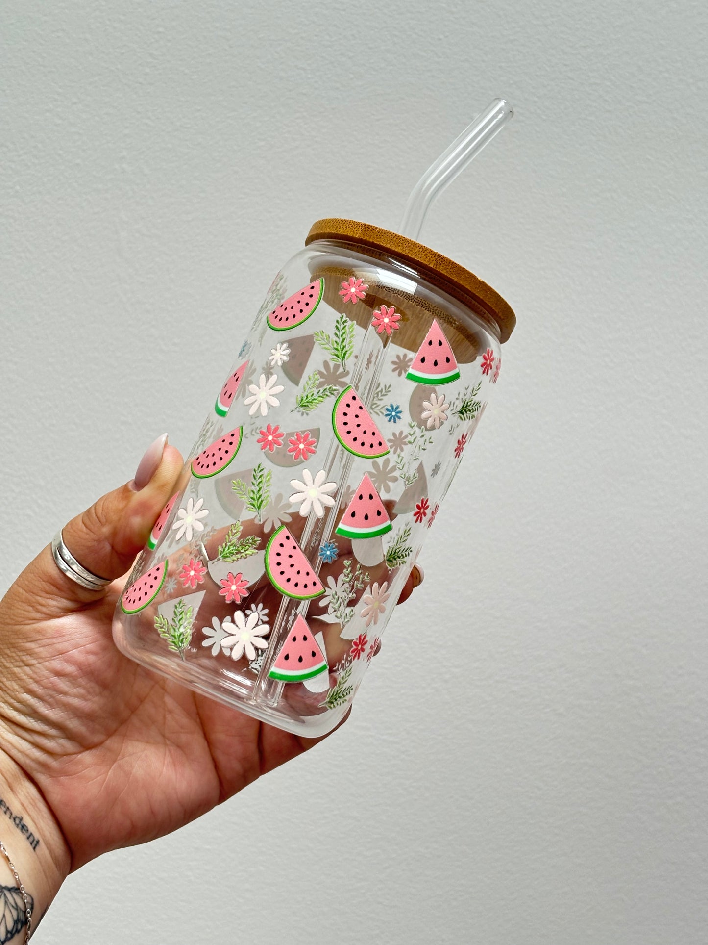 Sweet Watermelon with lid and glass straw