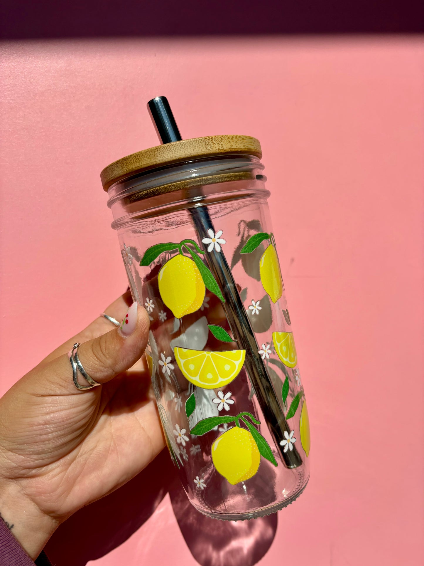 Lemon Glass Cups- Smoothie Cup. Bubble Tea. Aesthetic Cup. 24 OZ.