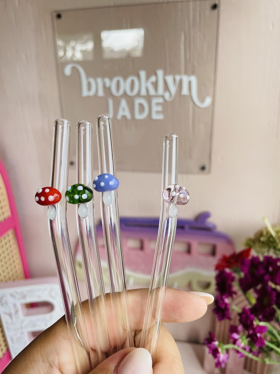 Mushroom Glass Straws. Cute. Aesthetic. Fall Drinks.