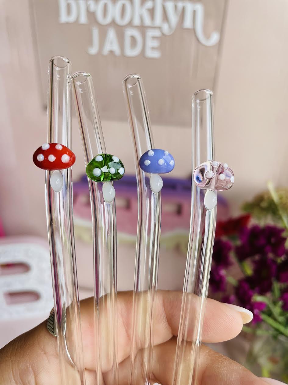 Mushroom Glass Straws. Cute. Aesthetic. Fall Drinks.