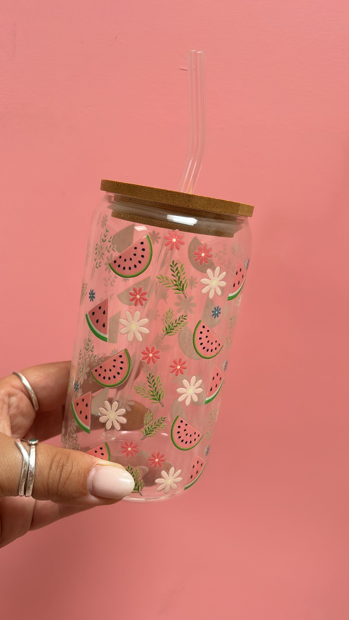 Sweet Watermelon with lid and glass straw
