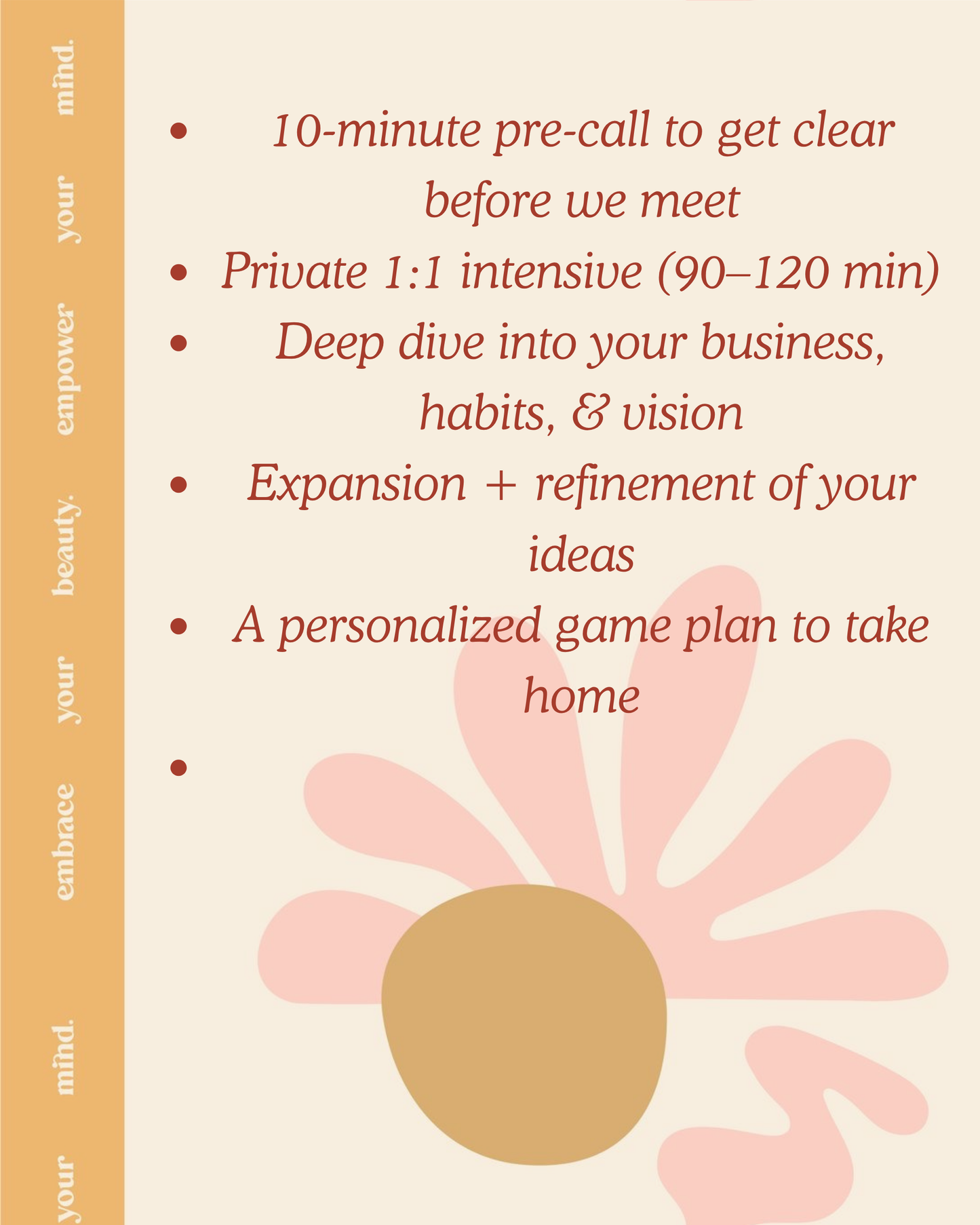 🌹 Signature Mentorship Intensive – In Person ($450 / 90–120 min)
