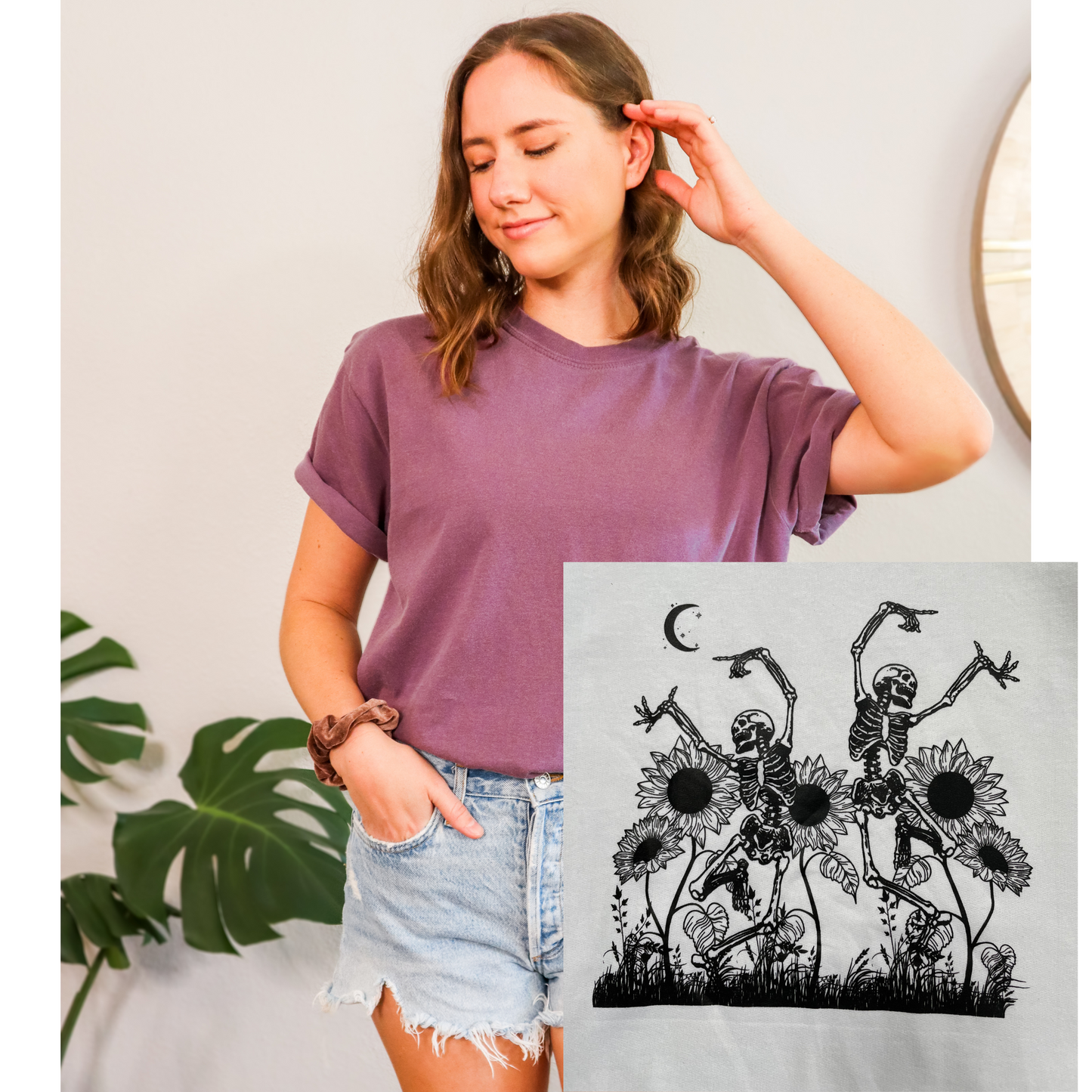Dancing Sunflower Skulls Oversized Tee. 100% Cotton. Unisex sizing.