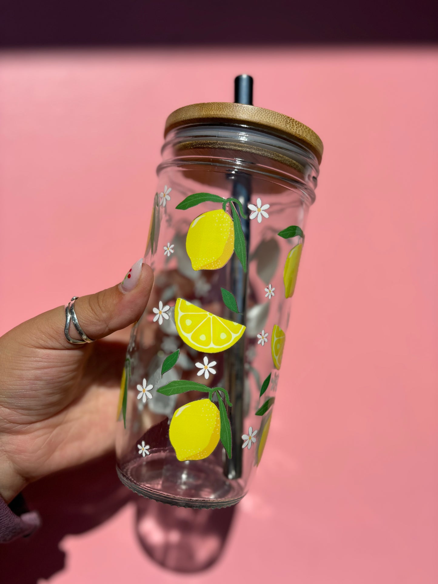 Lemon Glass Cups- Smoothie Cup. Bubble Tea. Aesthetic Cup. 24 OZ.