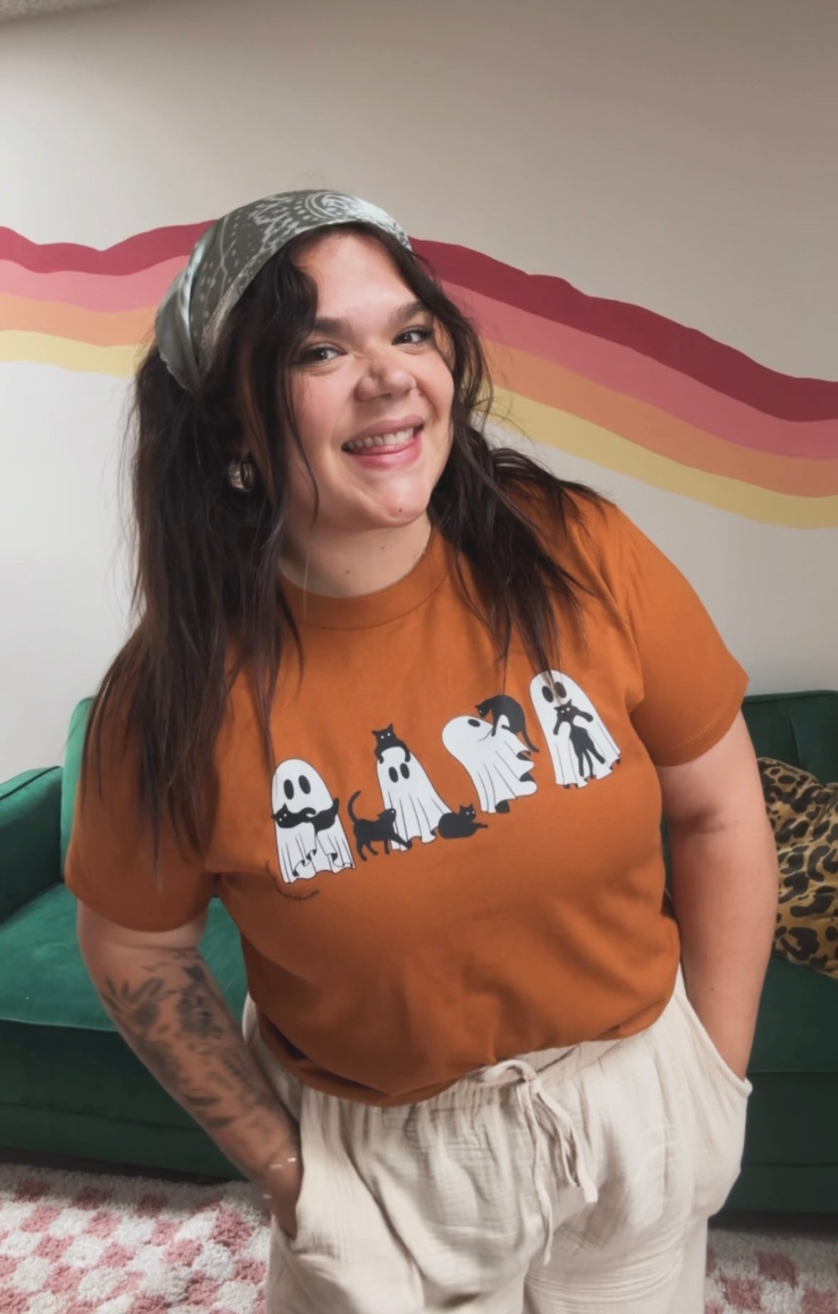 Black Cats & Ghosts Tee – Rust Orange