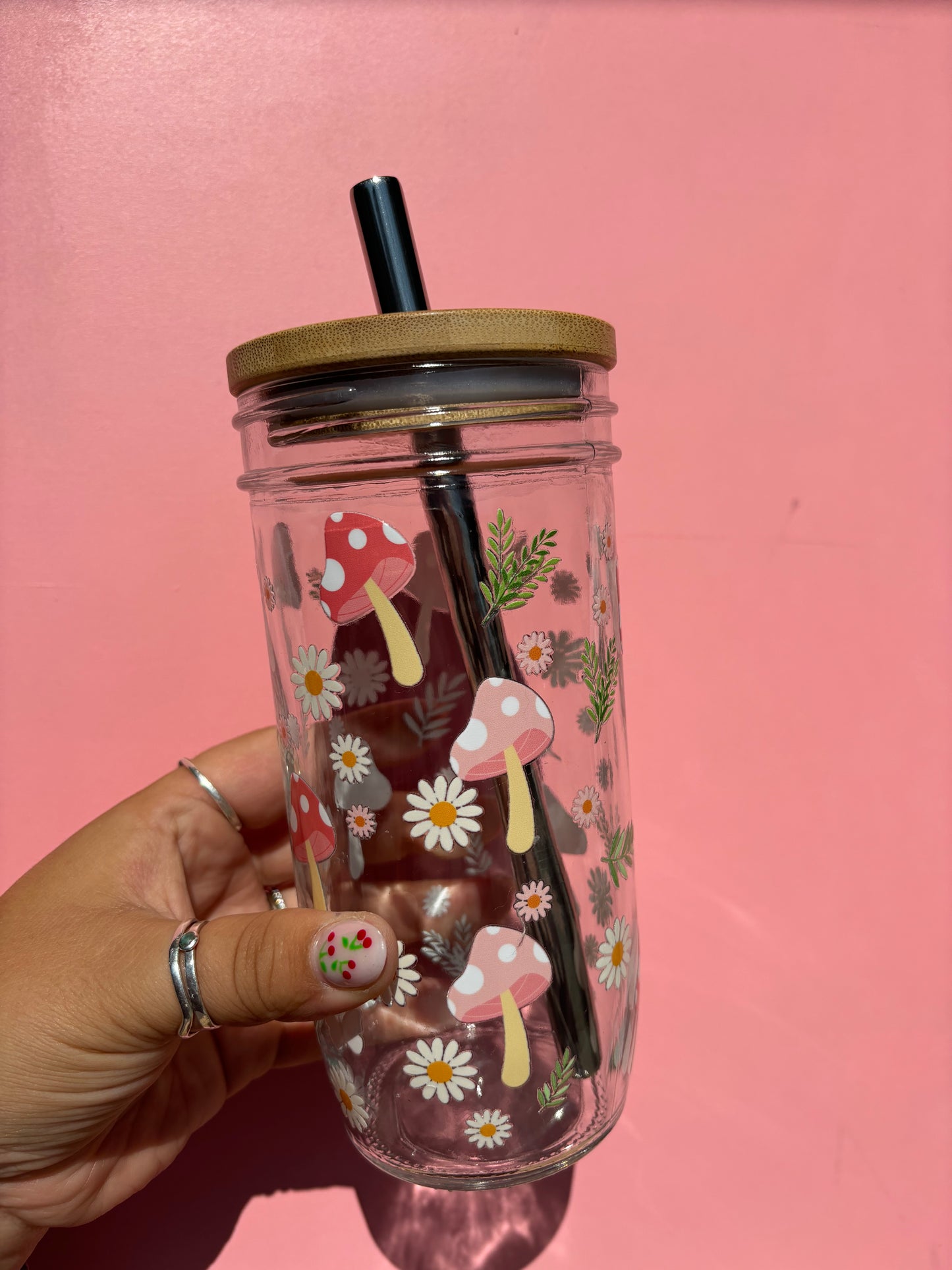 Mushroom Glass Cups- Smoothie Cup. Bubble Tea. Aesthetic Cup. 24 OZ.