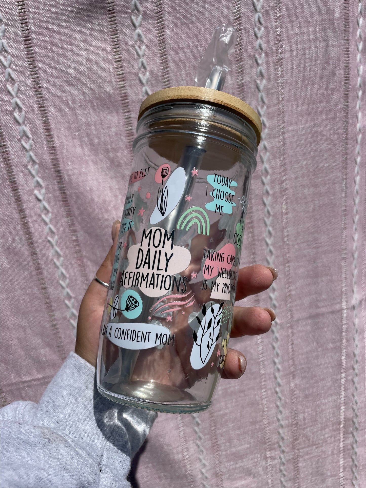 Mama Affirmation Glass Cups- Smoothie Cup. Bubble Tea. Aesthetic Cup. 24 OZ.