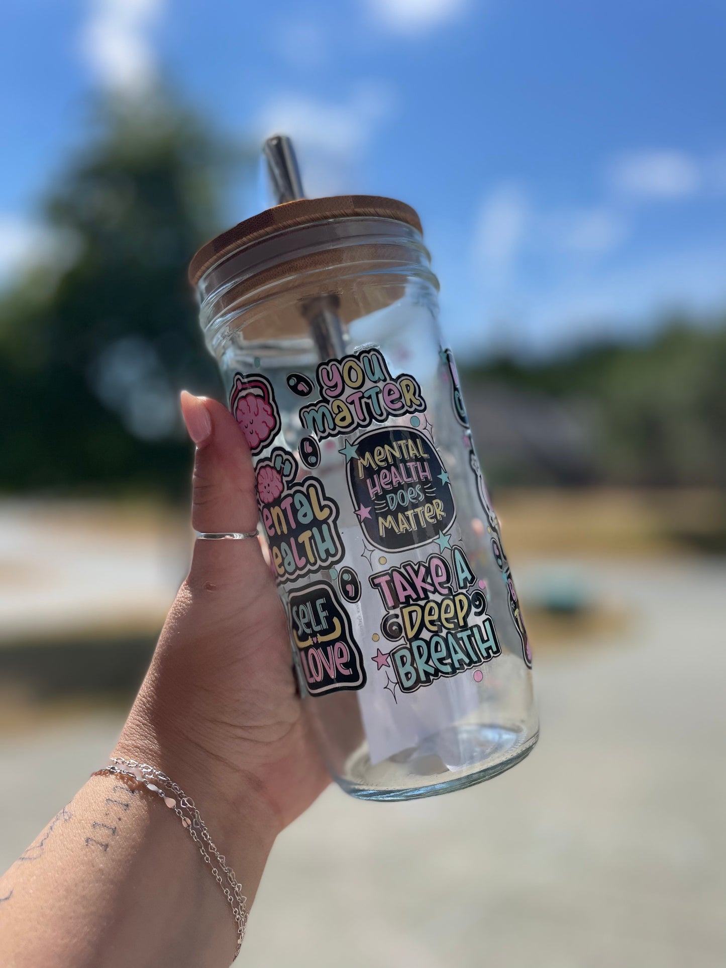 Mental Health Matters Affirmation Glass Cups- Smoothie Cup. Bubble Tea. Aesthetic Cup. 24 OZ.