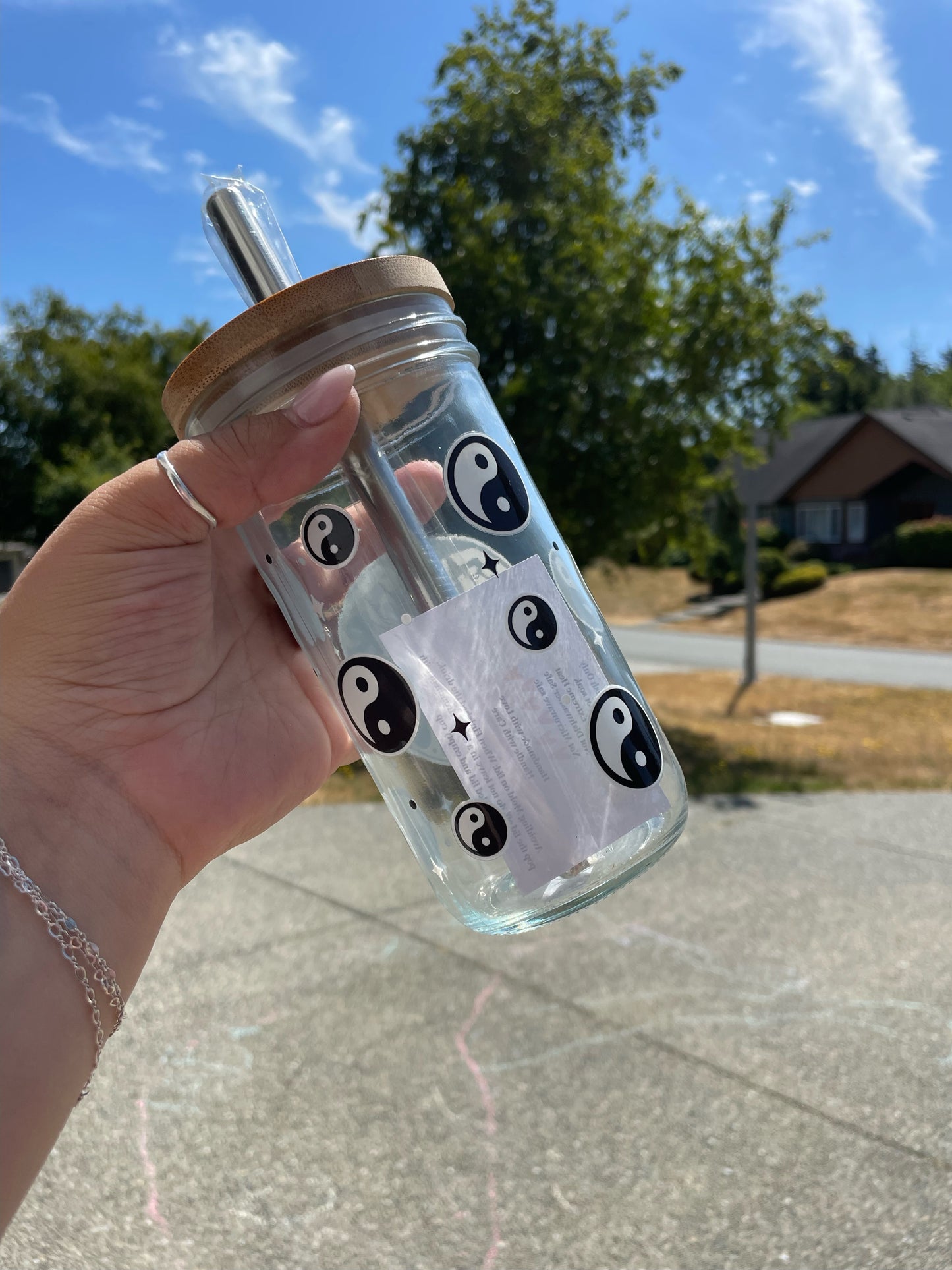 Find You Balance Glass Cups- Smoothie Cup. Bubble Tea. Aesthetic Cup. 24 OZ.
