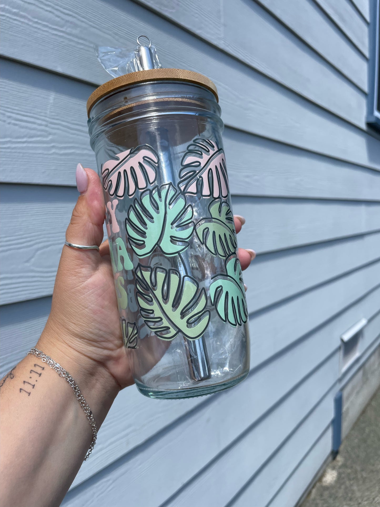 Wifey, Mama, Boss Glass Cups- Smoothie Cup. Bubble Tea. Aesthetic Cup. 24 OZ.