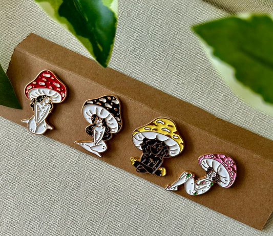 Mushroom Lady Enamel Pins
