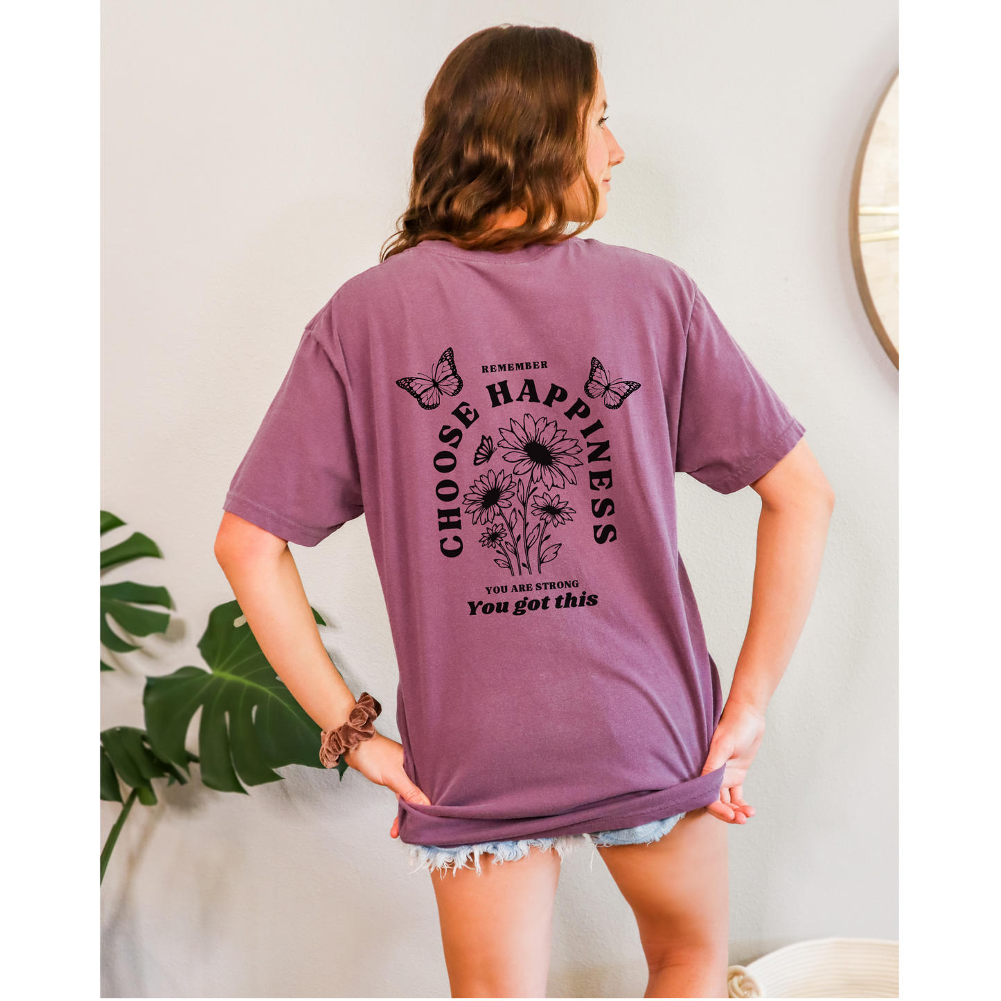 Butterfly,. Choose Happiness Front and Back. Oversized Tee. 100% Cotton. Unisex sizing.