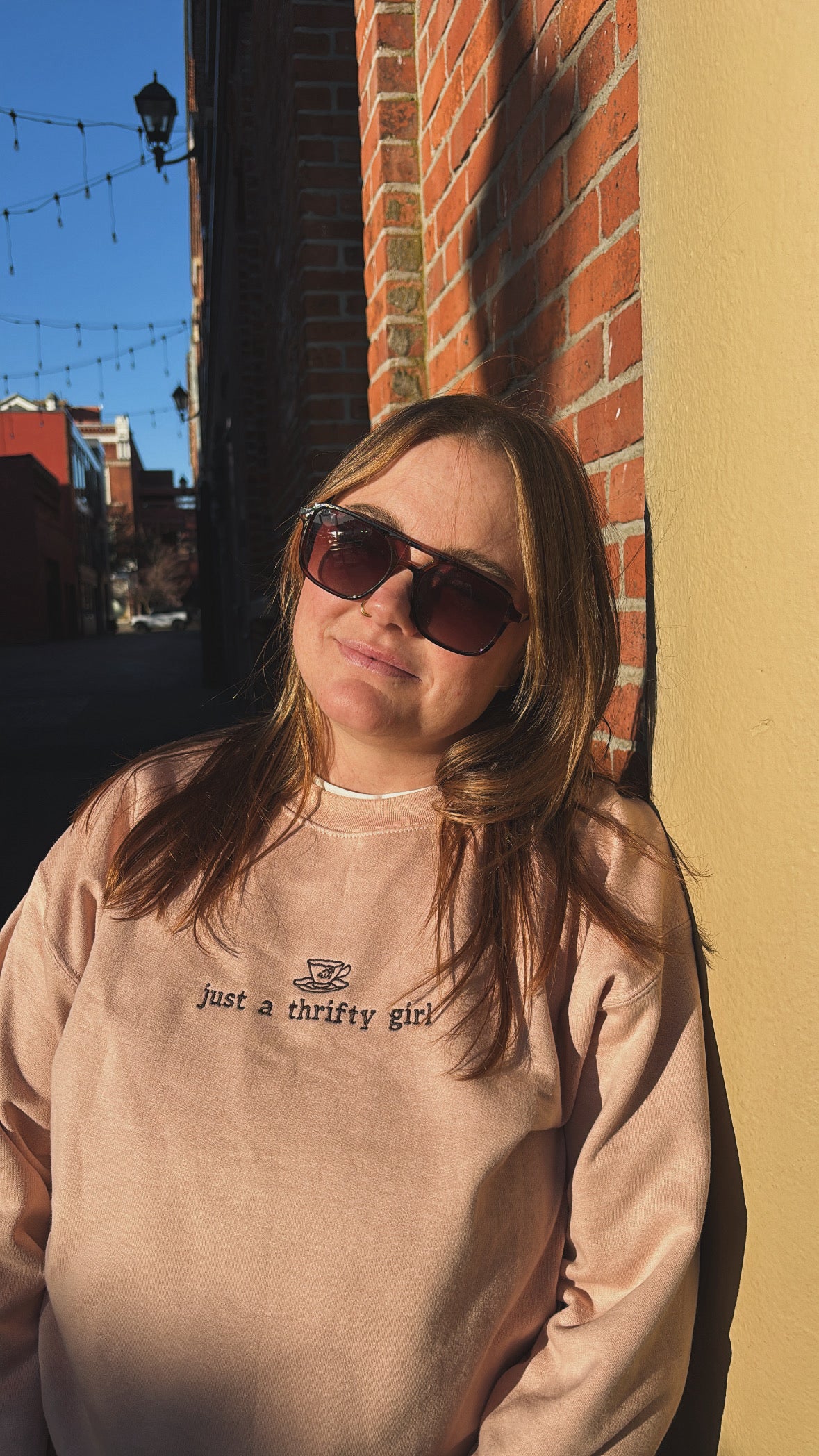 Just A Thrifty Girl Embroidered Crewneck Sweatshirt