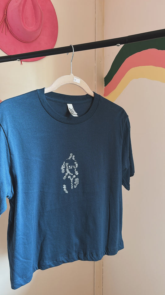 Floral Goddess Sea Blue Crop - Small