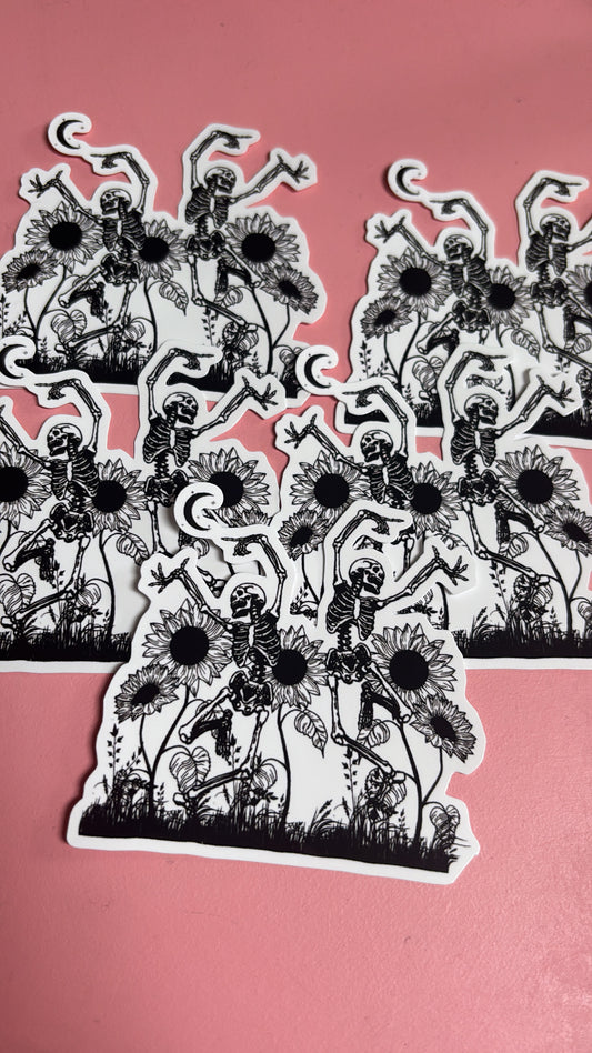 “Dancing Skeletons in Sunflowers” Sticker