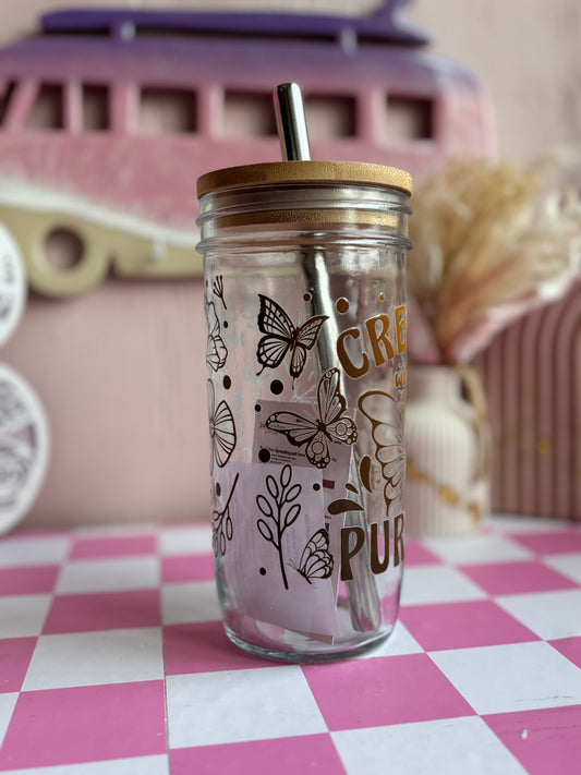 Created with purpose Glass Cups- Smoothie Cup. Bubble Tea. Aesthetic Cup. 24 OZ.