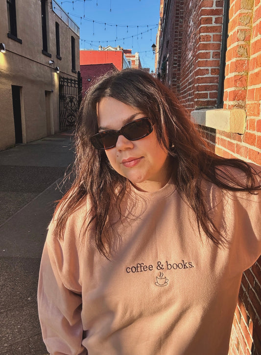 Coffee And Books Embroidered Crewneck Sweatshirt
