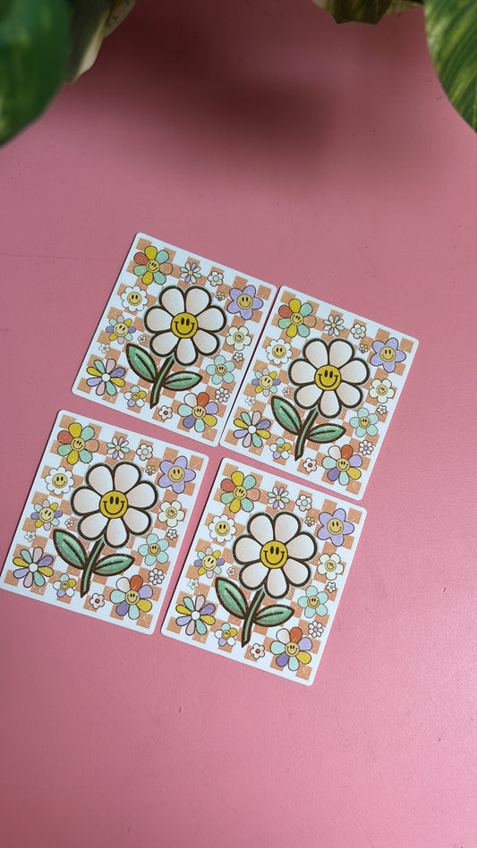 Retro Smiley Daisy Sticker