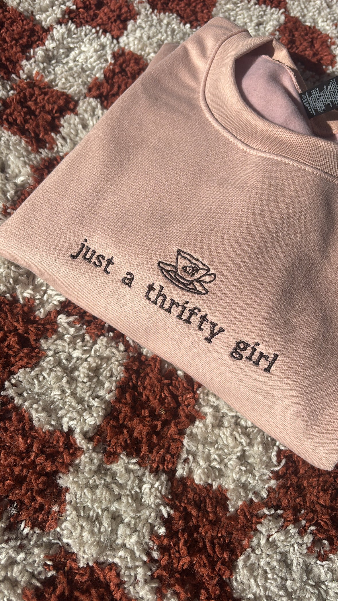 Just A Thrifty Girl Embroidered Crewneck Sweatshirt