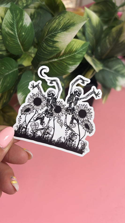 “Dancing Skeletons in Sunflowers” Sticker
