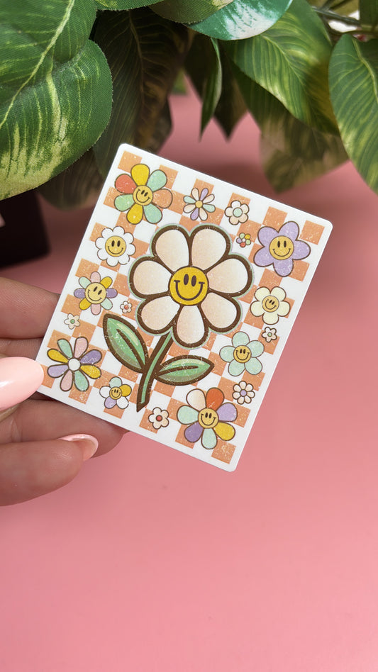 Retro Smiley Daisy Sticker