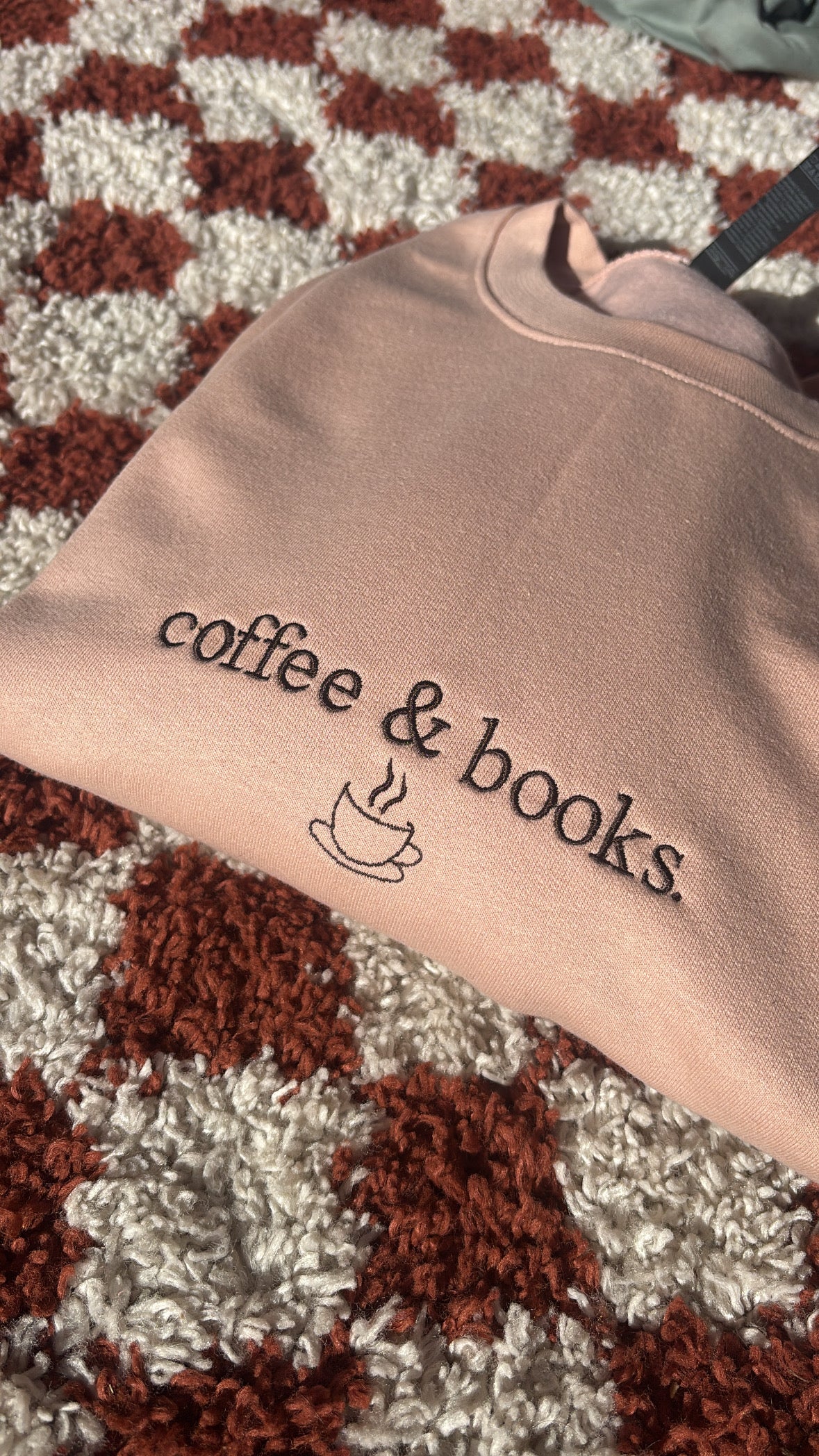 Coffee And Books Embroidered Crewneck Sweatshirt