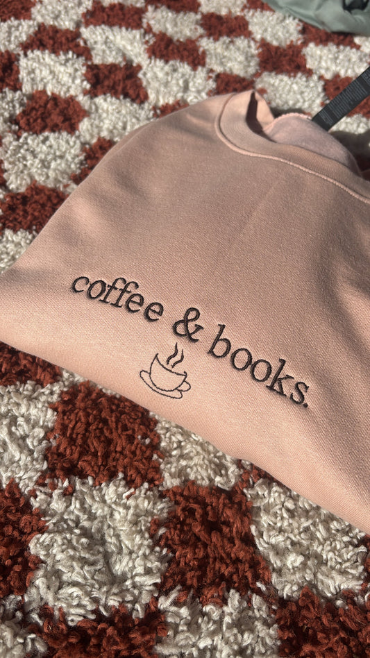 Coffee And Books Embroidered Crewneck Sweatshirt