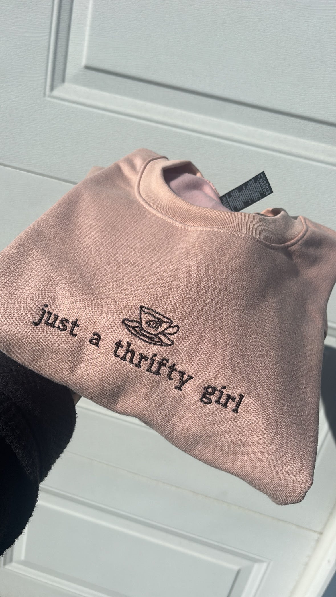 Just A Thrifty Girl Embroidered Crewneck Sweatshirt