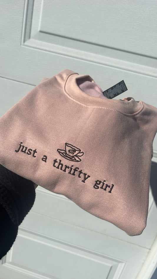 Just A Thrifty Girl Embroidered Crewneck Sweatshirt