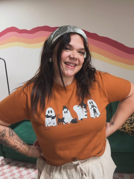 Black Cats & Ghosts Tee – Rust Orange