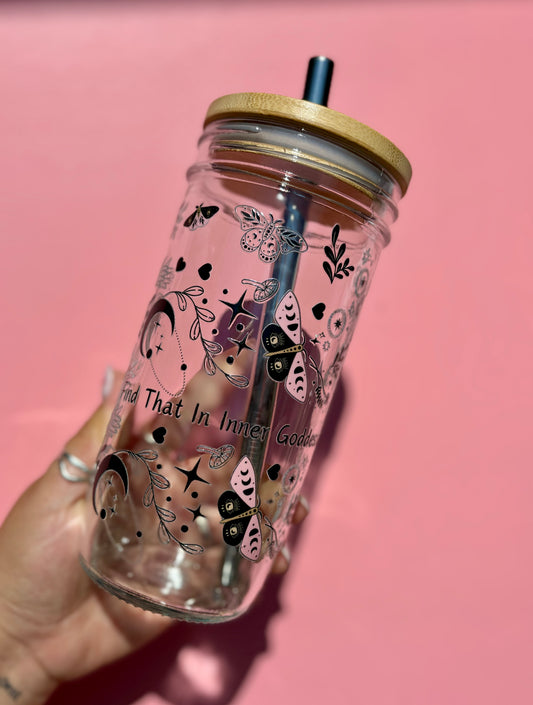 Find that inner goddess Glass Cups- Smoothie Cup. Bubble Tea. Aesthetic Cup. 24 OZ.