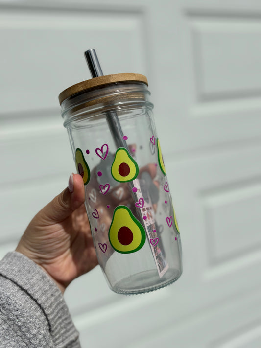 Avocado Glass Cups- Smoothie Cup. Bubble Tea. Aesthetic Cup. 24 OZ.