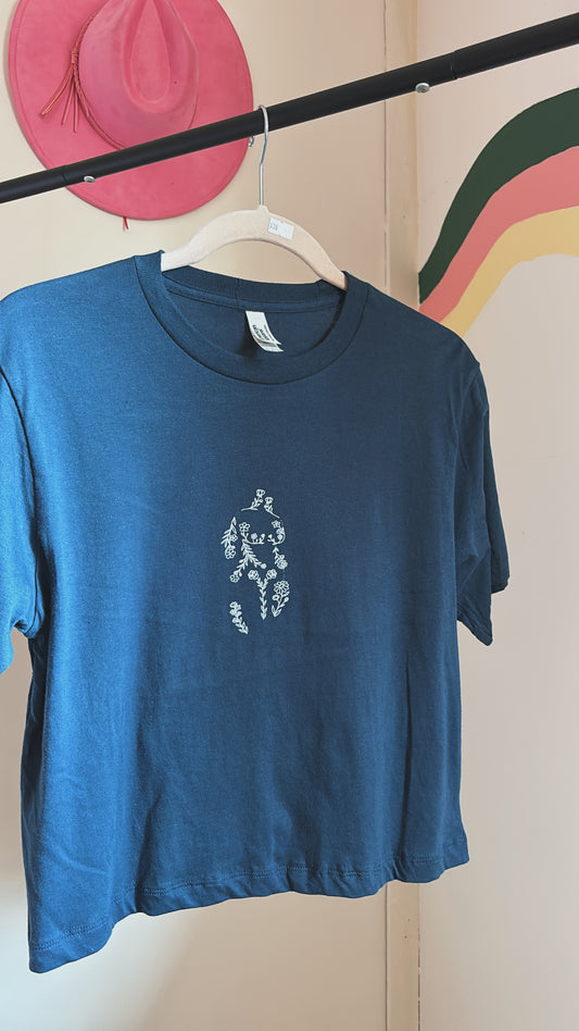 Floral Goddess Sea Blue Crop - Small