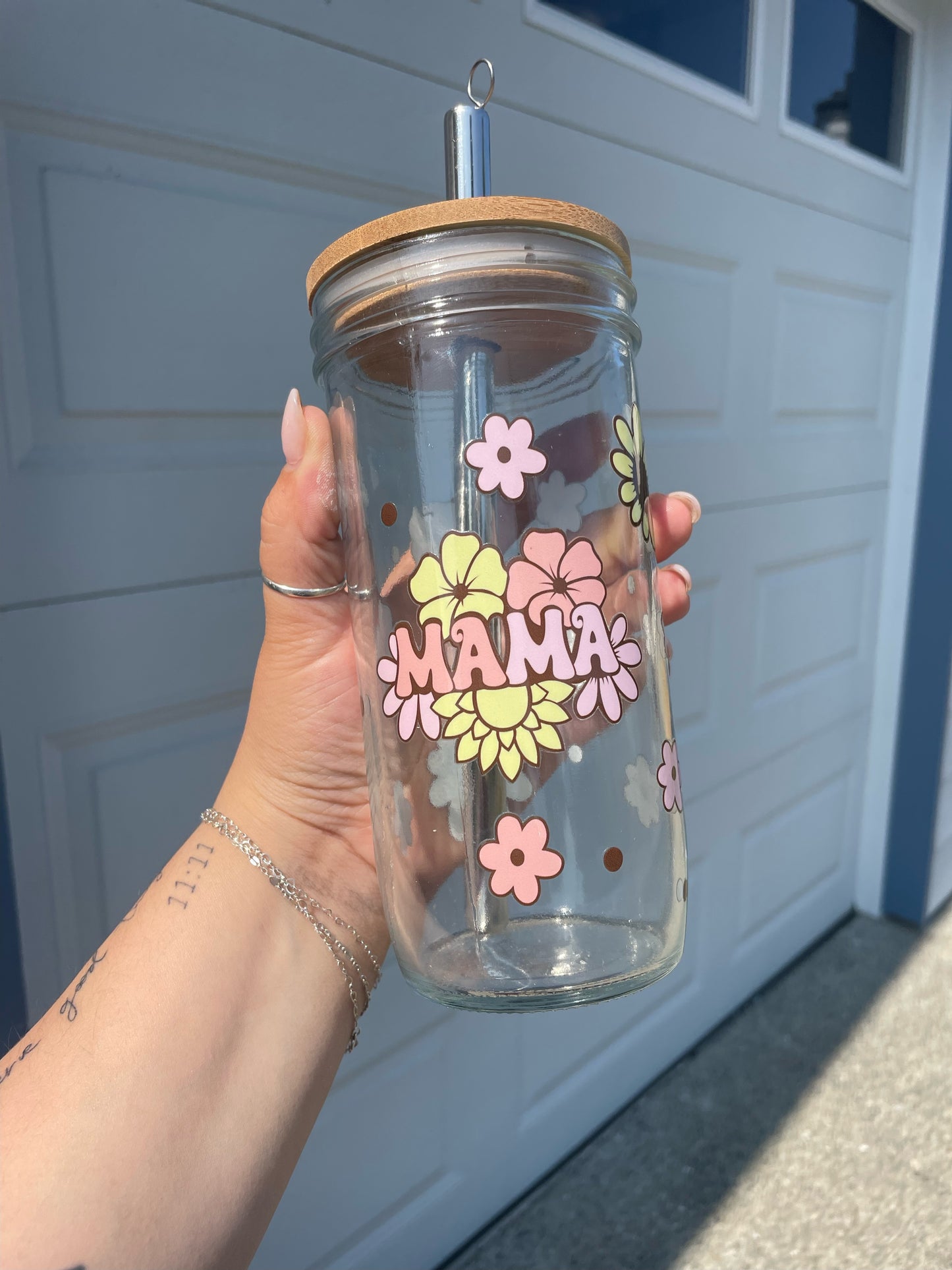 Groovy Mama Glass Cups- Smoothie Cup. Bubble Tea. Aesthetic Cup. 24 OZ.