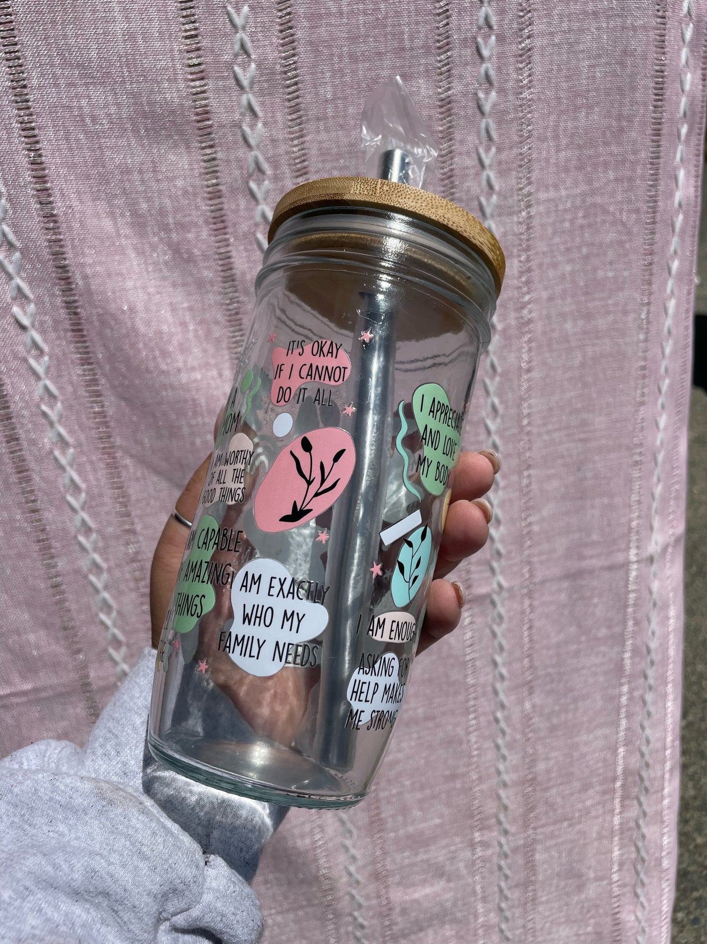 Mama Affirmation Glass Cups- Smoothie Cup. Bubble Tea. Aesthetic Cup. 24 OZ.