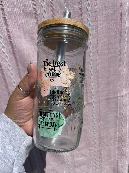 Every Body is Beautiful Affirmation Glass Cups- Smoothie Cup. Bubble Tea. Aesthetic Cup. 24 OZ.