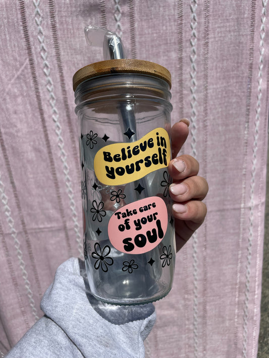 Celebrate you Affirmation Glass Cups- Smoothie Cup. Bubble Tea. Aesthetic Cup. 24 OZ.