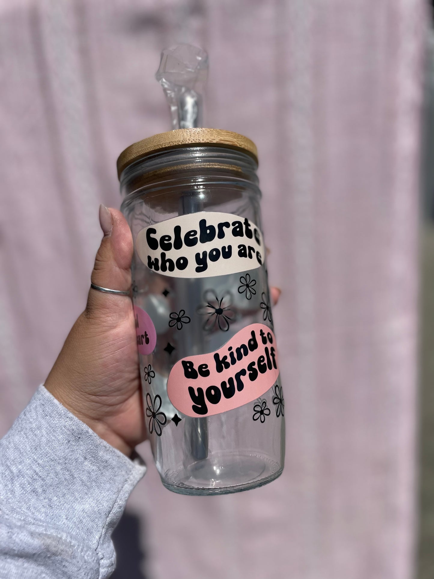Celebrate you Affirmation Glass Cups- Smoothie Cup. Bubble Tea. Aesthetic Cup. 24 OZ.