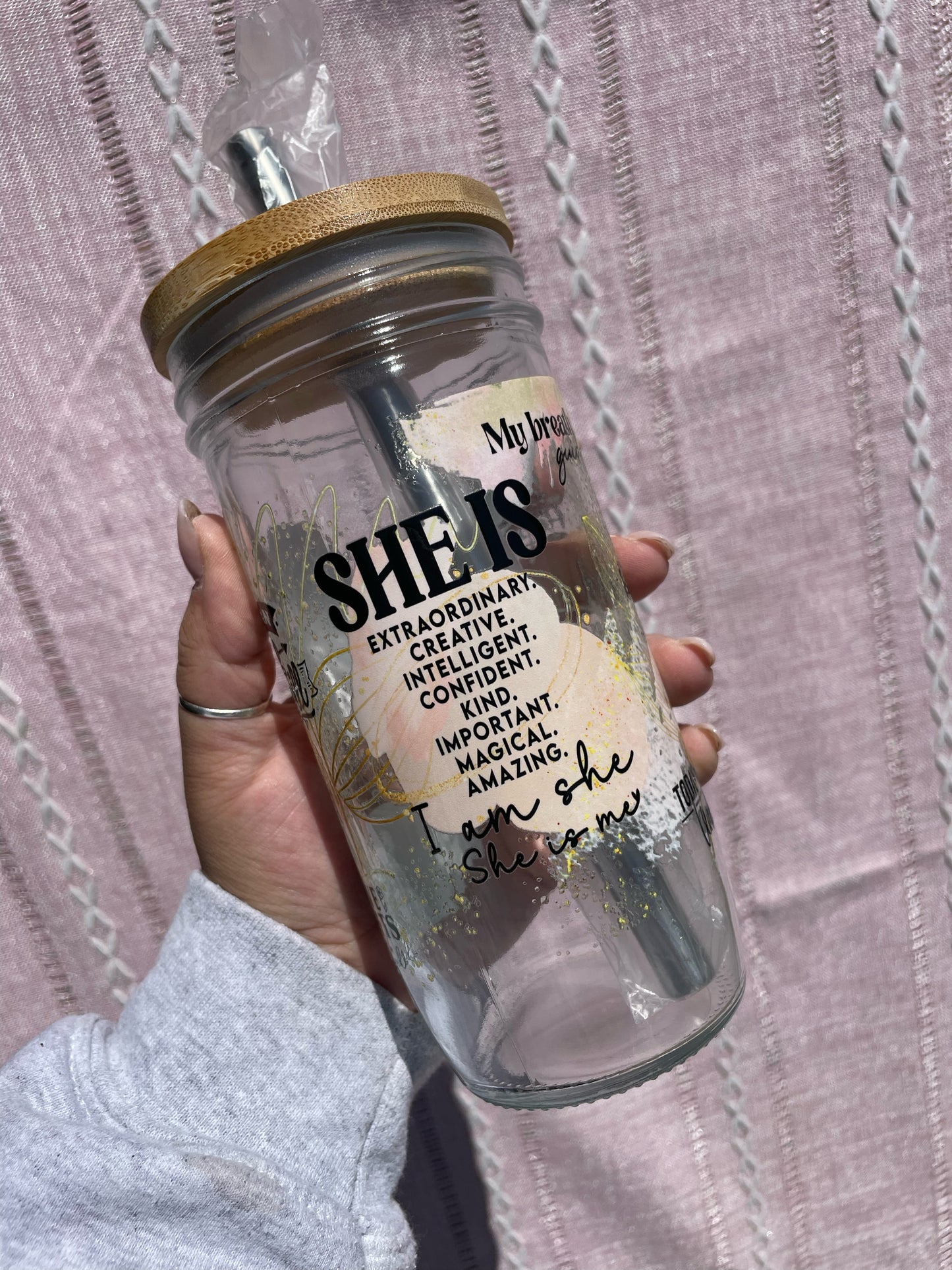 She is YOU Affirmation Glass Cups- Smoothie Cup. Bubble Tea. Aesthetic Cup. 24 OZ.