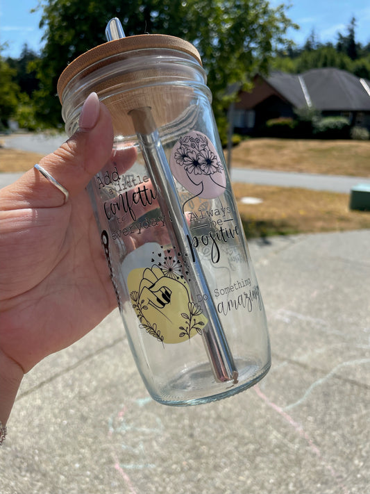 Fix Your Wings And Try Again Glass Cups- Smoothie Cup. Bubble Tea. Aesthetic Cup. 24 OZ.