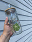 Green & Gold Flowers Glass Cups- Smoothie Cup. Bubble Tea. Aesthetic Cup. 24 OZ.