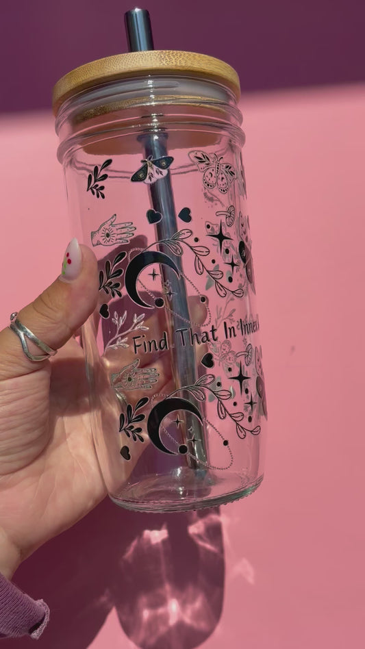 Find that inner goddess Glass Cups- Smoothie Cup. Bubble Tea. Aesthetic Cup. 24 OZ.